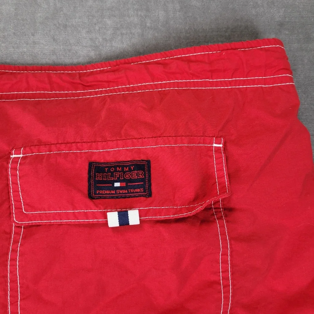 Tommy‎ Hilfiger Y2K Mens Red Cargo Swim Trunks XL Mesh Lined Board Shorts
